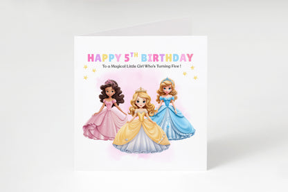 Beautiful Princess Birthday Card for Girls Ages 2, 3, 4, 5, 6, 7, 8-2nd, 3rd, 4th, 5th, 6th, 7th, 8th Birthday for Little Princess, Daughter, Granddaughter, Niece - Pink Envelope Included