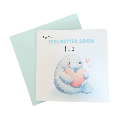 Seal -Personalised Hope You Feel Better Soon Folded Card, Get Well Card, Thinking of You Card, Sympathy Folded Card