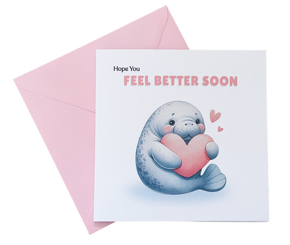 Cute Hope You Feel Better Soon Card - Adorable Seal Design - Get Well Soon Greeting Card for Friends, Kids, loved Ones - Pink Envelope Included
