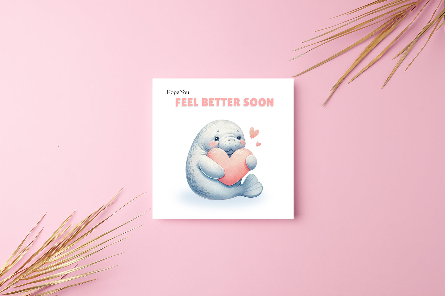 Cute Hope You Feel Better Soon Card - Adorable Seal Design - Get Well Soon Greeting Card for Friends, Kids, loved Ones - Pink Envelope Included