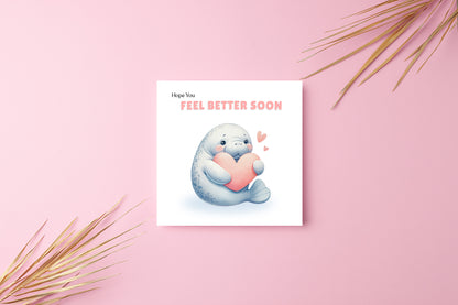 Cute Hope You Feel Better Soon Card - Adorable Seal Design - Get Well Soon Greeting Card for Friends, Kids, loved Ones - Pink Envelope Included