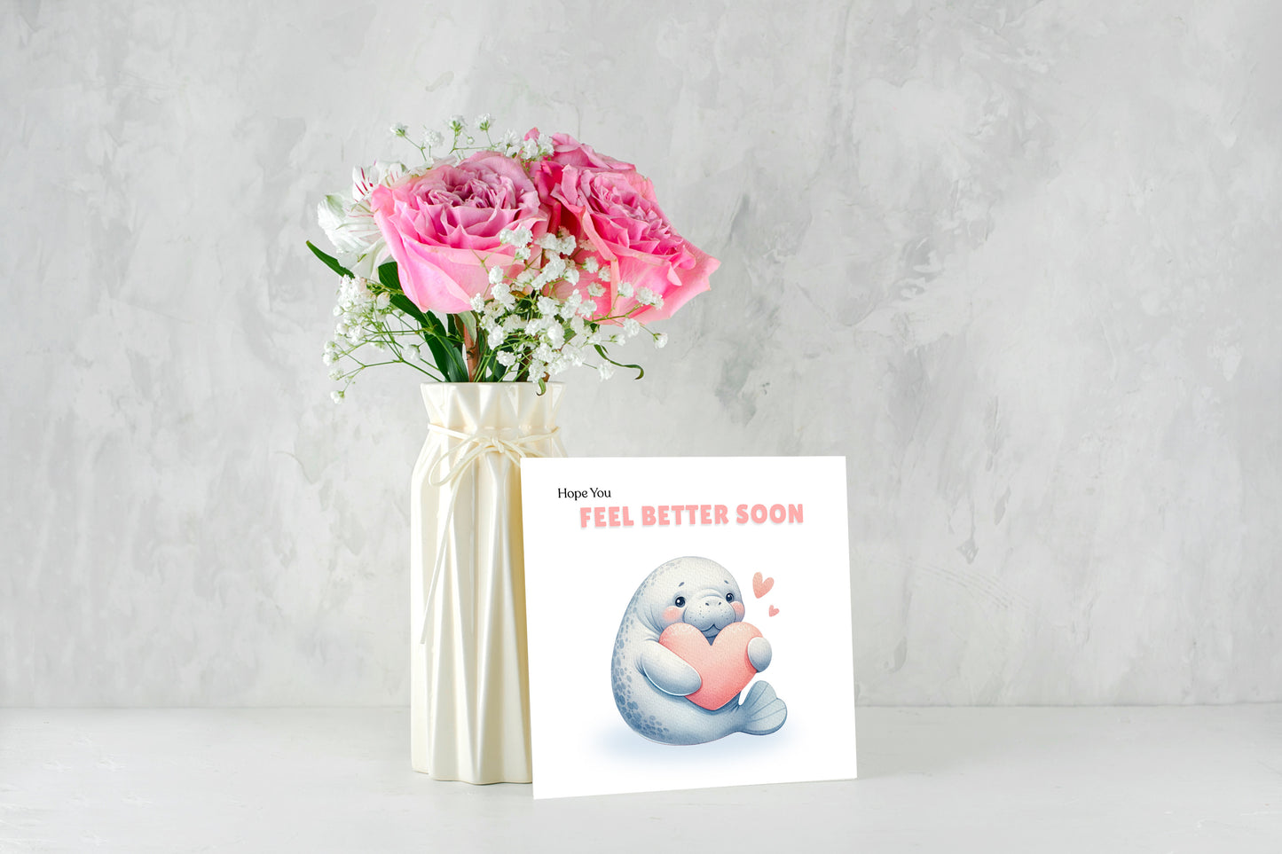 Cute Hope You Feel Better Soon Card - Adorable Seal Design - Get Well Soon Greeting Card for Friends, Kids, loved Ones - Pink Envelope Included