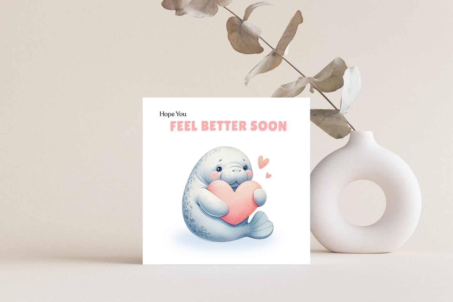 Cute Hope You Feel Better Soon Card - Adorable Seal Design - Get Well Soon Greeting Card for Friends, Kids, loved Ones - Pink Envelope Included