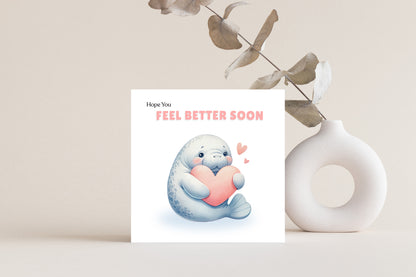 Cute Hope You Feel Better Soon Card - Adorable Seal Design - Get Well Soon Greeting Card for Friends, Kids, loved Ones - Pink Envelope Included