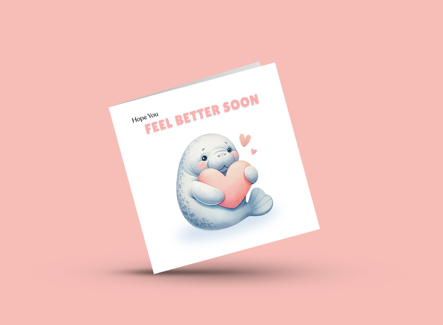 Cute Hope You Feel Better Soon Card - Adorable Seal Design - Get Well Soon Greeting Card for Friends, Kids, loved Ones - Pink Envelope Included
