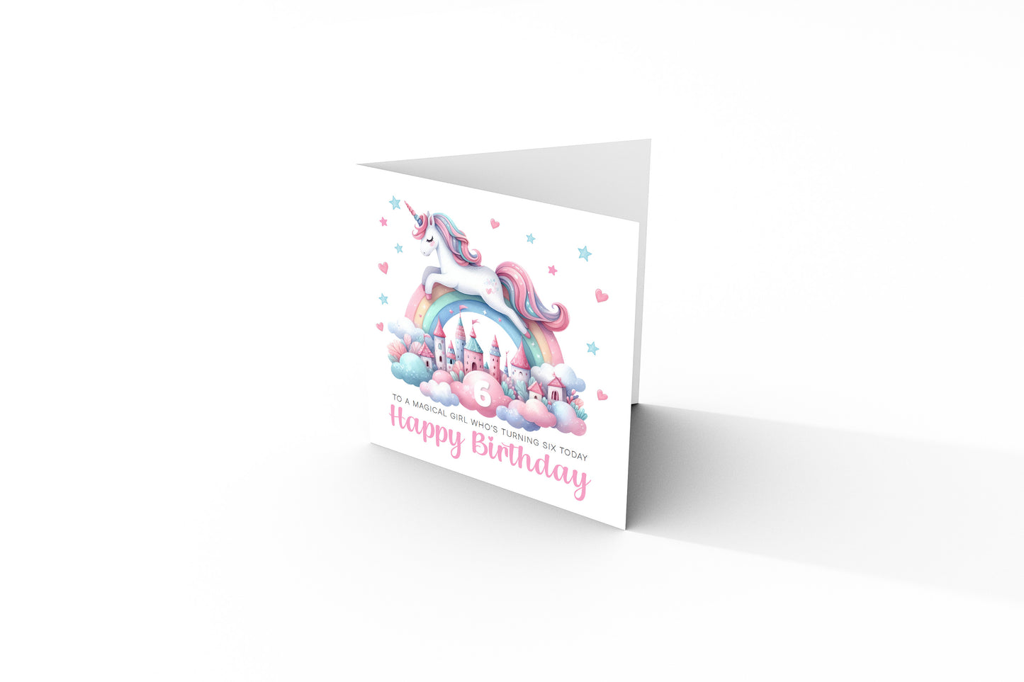 Magical Birthday Card for 6 Years Old 6th Birthday Girls – Sweet Unicorn and Rainbow Design - Age 6 Birthday Card for Kids Children Daughter Granddaughter Niece - Pink Envelope Included
