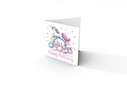 Magical Birthday Card for 6 Years Old 6th Birthday Girls – Sweet Unicorn and Rainbow Design - Age 6 Birthday Card for Kids Children Daughter Granddaughter Niece - Pink Envelope Included