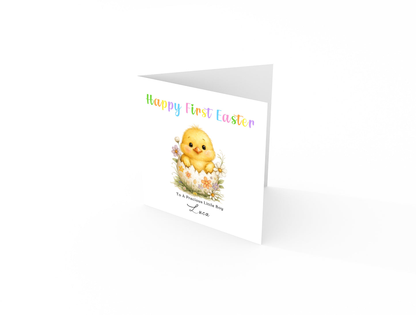 Personalised 1st Happy Easter Card for Baby Girl, Baby Boy with Custom Name and Message - Cute Fluffy Chick Design - First Easter Card for Grandkids, Nephew, Niece, Kids, Little One with Yellow Envelope