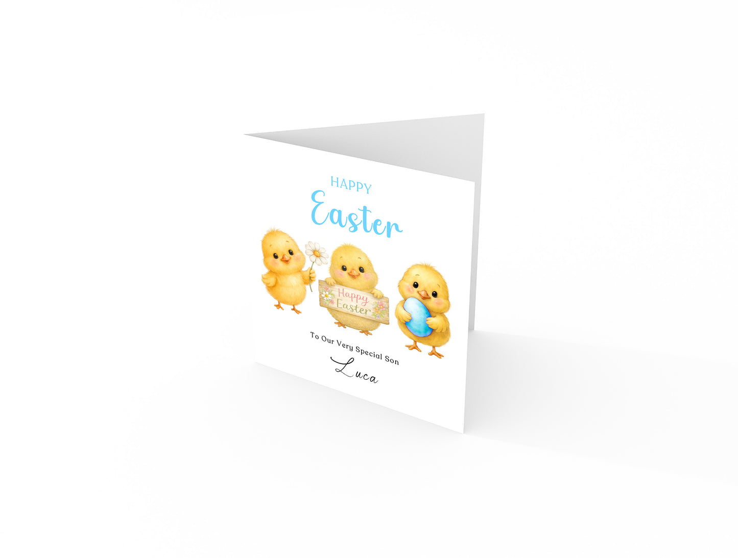 Personalised Happy Easter Card for Boys with Custom Name and Message - Cute Baby Chick Design for Son, Grandson, Nephew, Kids, Boy, Baby boy, Little One – Blue Envelope Included