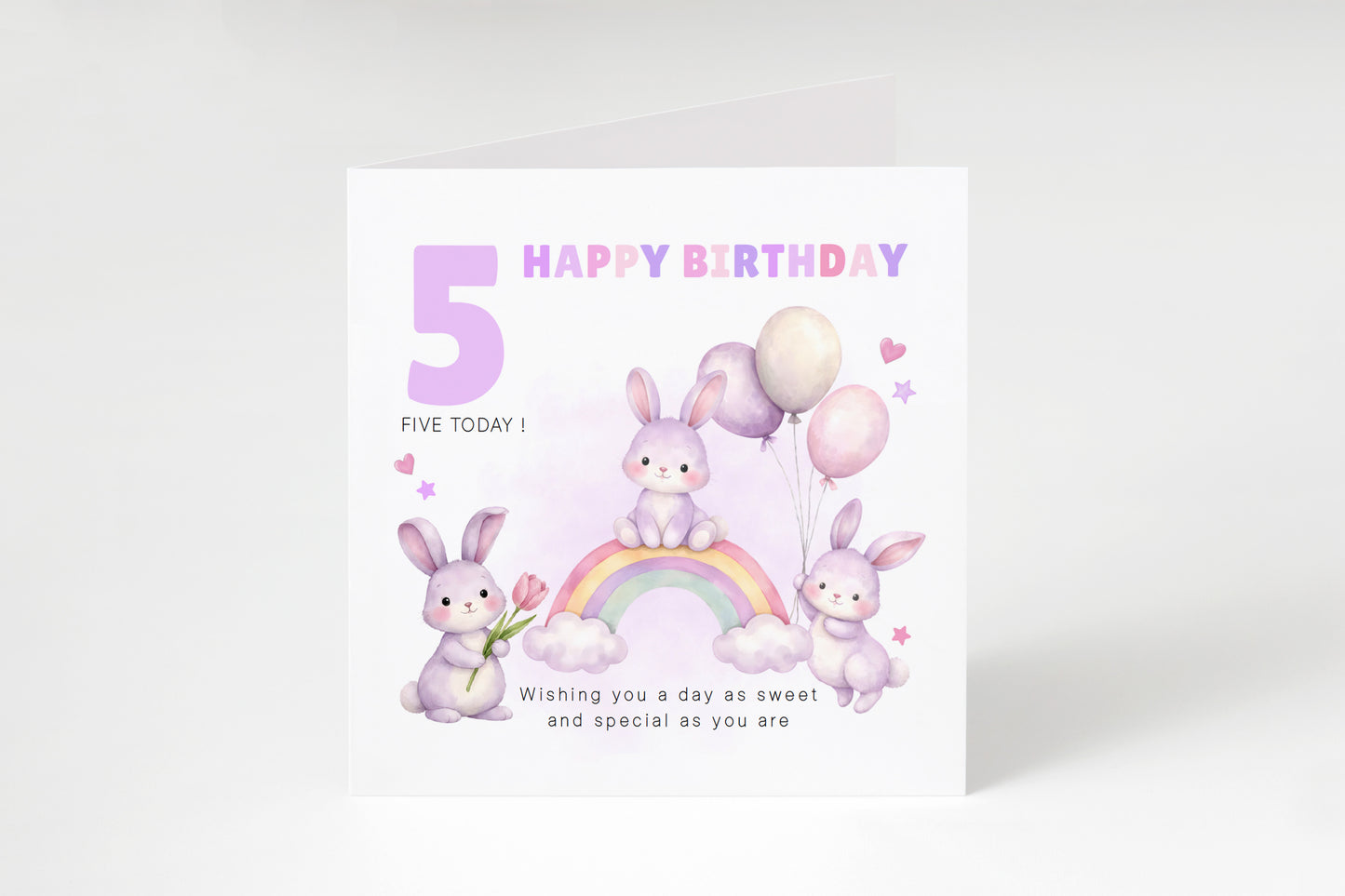 Purple Bunny 5 Years Old 5th Birthday Card for Girls – Lilac Rabbit Design with Sweet Message - Age 5 Girl, Kids,Children, Daughter, Granddaughter, Niece - Purple Envelope Included