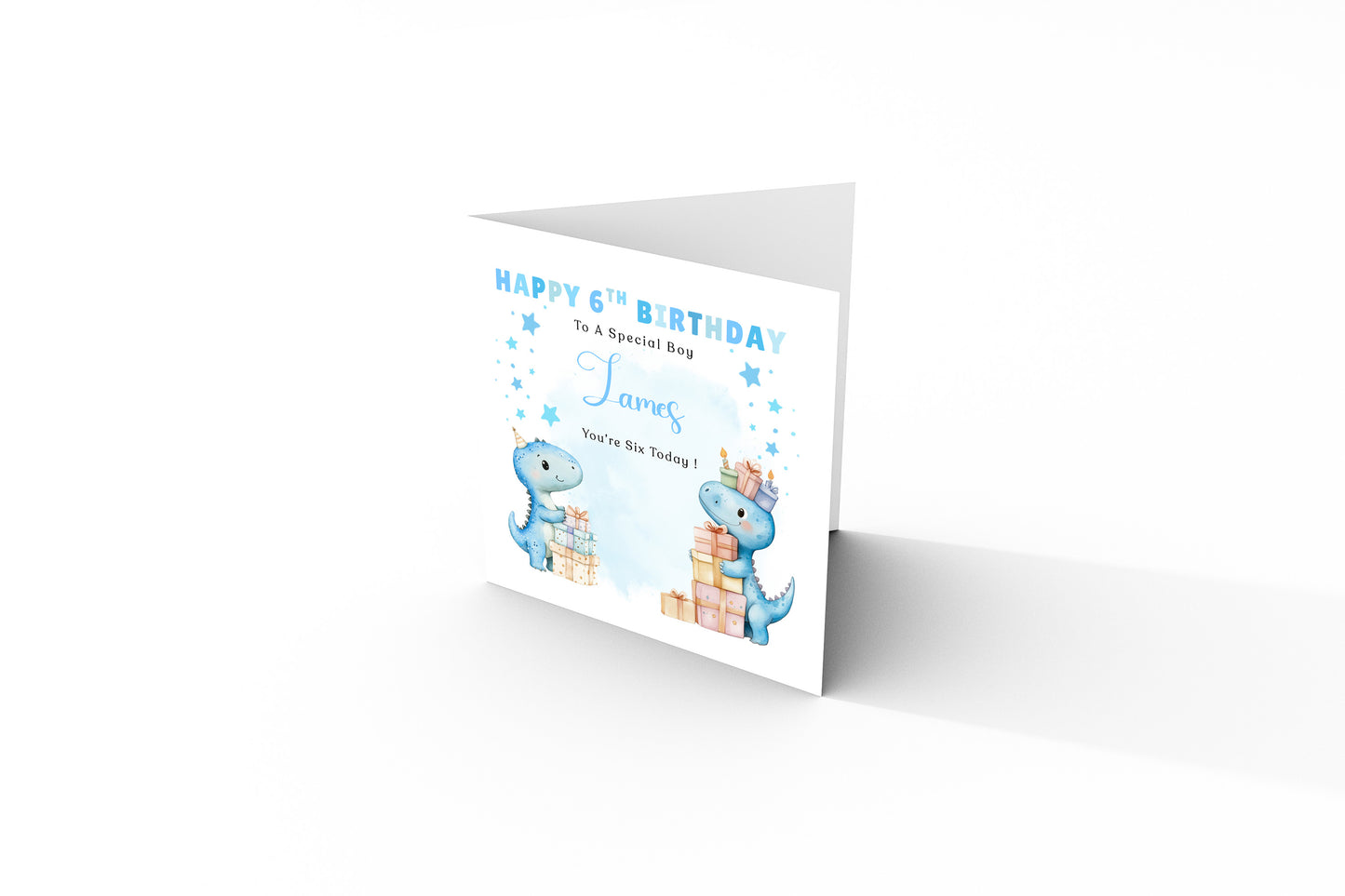 Personalised 6th Birthday Card for Boys – Cute Dinosaurs Design with Custom Name and Message – Age 6 Years Old Birthday Card for Boys, Kids, Son, Grandson, Nephew – Blue Envelope Included