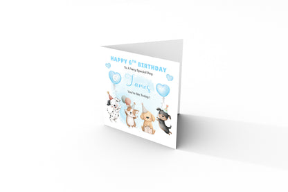 Personalised 6th Birthday Card for Boys – Cute Puppy Dogs Design with Custom Name and Message, Age 6 Years Old Birthday Card for Kids, Children, Boy, Son, Grandson, Nephew– Blue Envelope Included