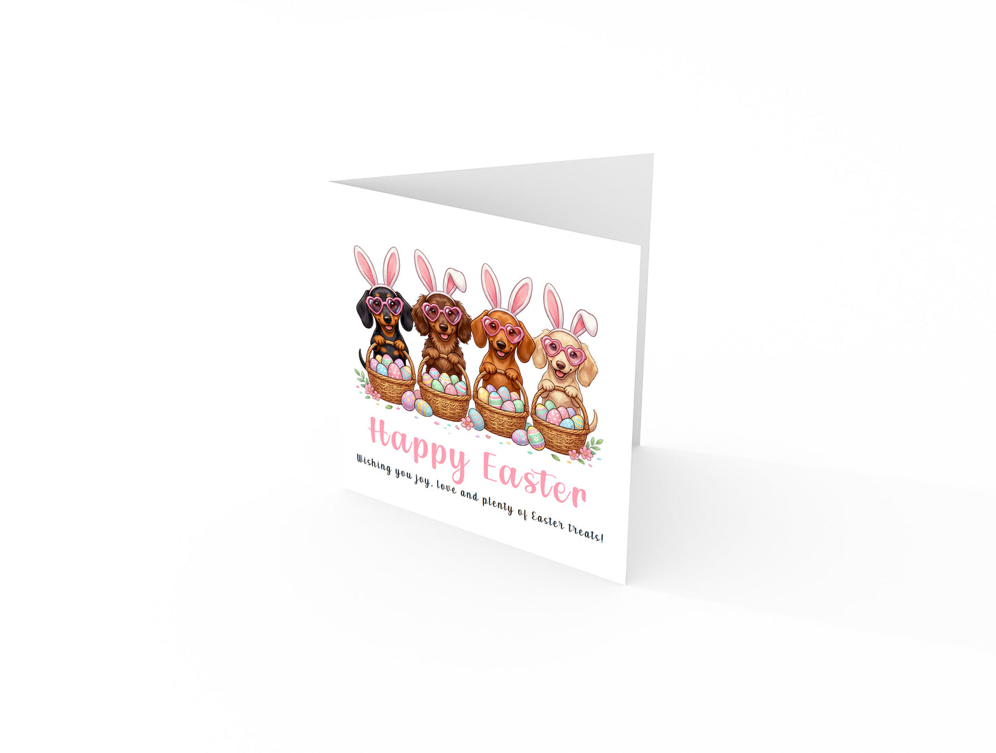 Funny Dachshund Happy Easter Card – Cute Sausage Dog Easter Card for Dog Lovers, Owners, Girls Wife, Mum, Grandma, Aunties, Niece, Daughter, Family, Mother-in-Law - Pink Envelope Included
