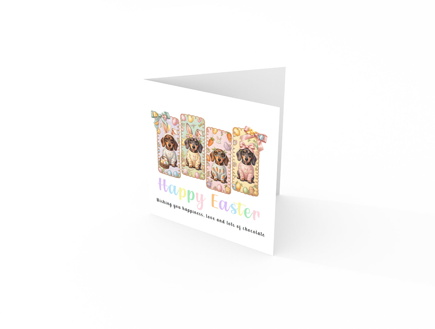 Pastel Dachshund Happy Easter Card – Sausage Dog Easter Card for Dog Lovers, Owners, Boys, Girls , Wife, Husband, Mum, Dad, Grandma, Grandpa, Family - Yellow Envelope Included