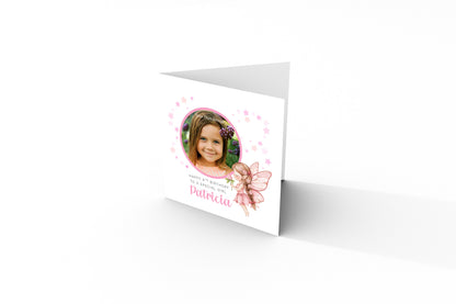 Personalised Photo 4 Years Old 4th Birthday Card for Girls – Fairy Design with Custom Name & Message - Age 4 Magical Birthday Card for Kids Daughter Granddaughter Niece with Pink Envelope