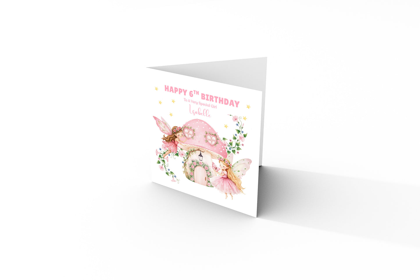 Personalised 6 Years Old 6th Birthday Card for Girls – Magical l Fairy with Custom Name & Message - Age 6 Birthday Card for Kids Children Daughter Granddaughter Niece - Pink Envelope Included