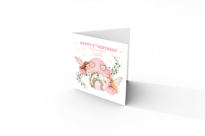 Personalised 6 Years Old 6th Birthday Card for Girls – Magical l Fairy with Custom Name & Message - Age 6 Birthday Card for Kids Children Daughter Granddaughter Niece - Pink Envelope Included
