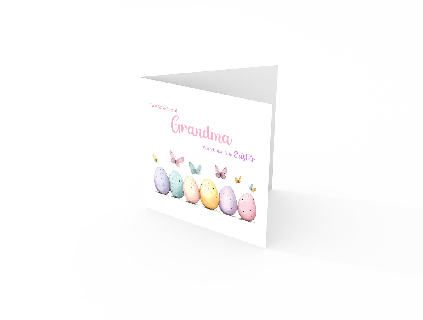 Happy Easter Card with Butterfly with Easter Eggs Design for Mum, Auntie or Grandma –  Spring Easter Car for Her and Family - Pink Envelope Included