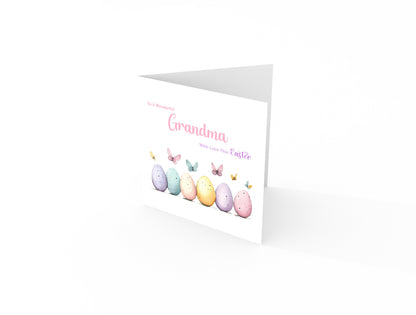 Happy Easter Card with Butterfly with Easter Eggs Design for Mum, Auntie or Grandma –  Spring Easter Car for Her and Family - Pink Envelope Included