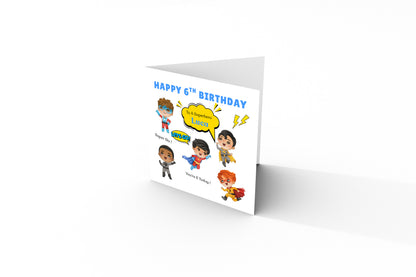 Personalised 6th Birthday Card for Superhero Boys – Superhero Design with Custom Name and Message, Age 6 Years Old Birthday Card for Kids, Children, Boy, Son, Grandson, Nephew– Blue Envelope Included