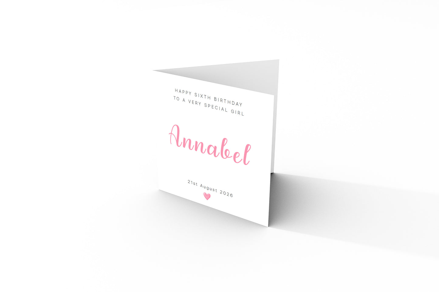 Personalised 6th Birthday Card for Girls – Elegant Minimalist Design with Custom Birthday, Name & Message - Age 6 Years Old Birthday Card for Kids Daughter Granddaughter Niece - Pink Envelope Included