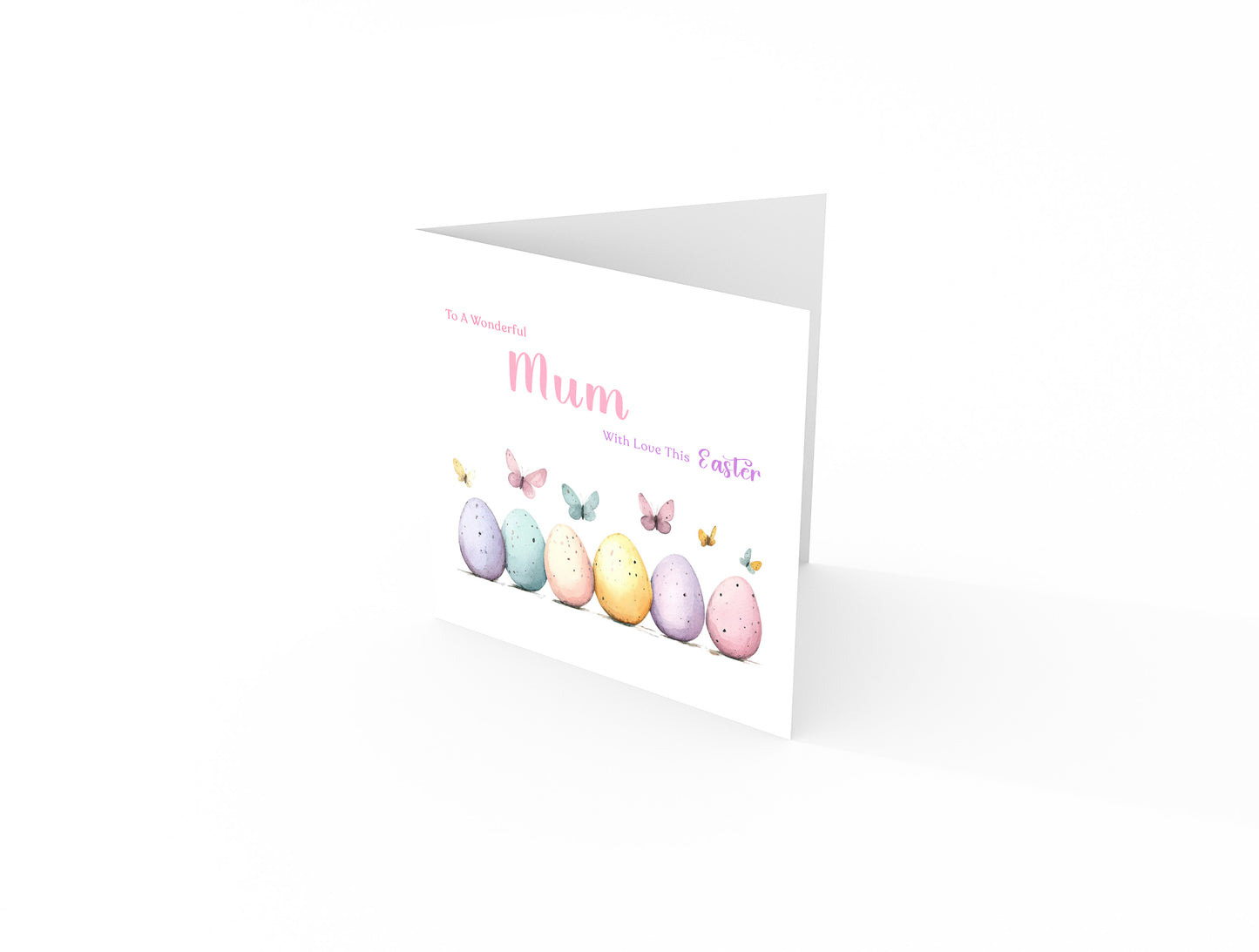 Happy Easter Card with Butterfly with Easter Eggs Design for Mum, Auntie or Grandma –  Spring Easter Car for Her and Family - Pink Envelope Included