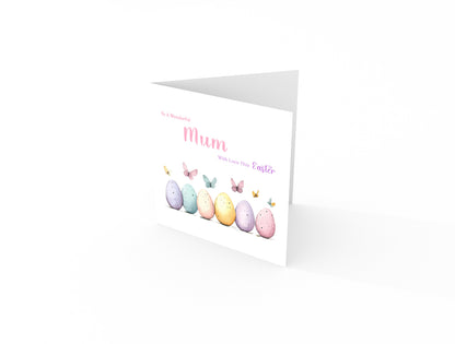 Happy Easter Card with Butterfly with Easter Eggs Design for Mum, Auntie or Grandma –  Spring Easter Car for Her and Family - Pink Envelope Included