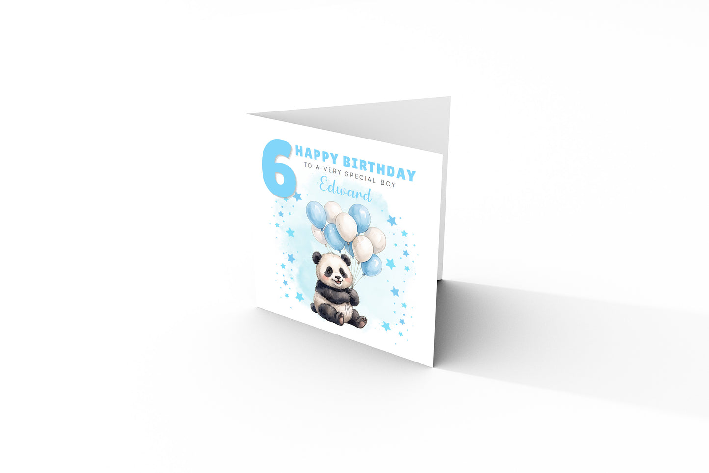 Personalised 6th Birthday Card for Boys – Cute Panda Design with Custom Name and Message, Age 6 Years Old Birthday Card for Kids, Children, Boy, Son, Grandson, Nephew– Blue Envelope Included