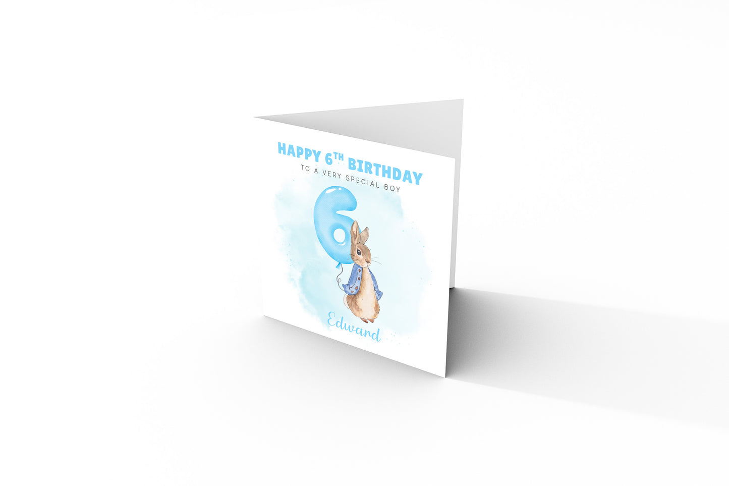 Personalised 6th Birthday Card for Boys – Cute Rabbit Design with Custom Name and Message, Age 6 Years Old Birthday Card for Kids, Children, Boy, Son, Grandson, Nephew– Blue Envelope Included