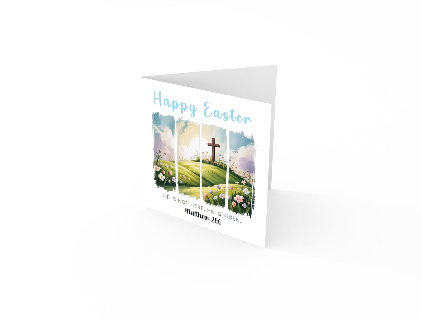 Christian Happy Easter Card – He Is Risen - Religious Easter Card with Cross – Faith Easter Greeting Card for Church, Christians, Friends, Family, Loved Ones - Blue Envelope Included