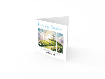 Christian Happy Easter Card – He Is Risen - Religious Easter Card with Cross – Faith Easter Greeting Card for Church, Christians, Friends, Family, Loved Ones - Blue Envelope Included