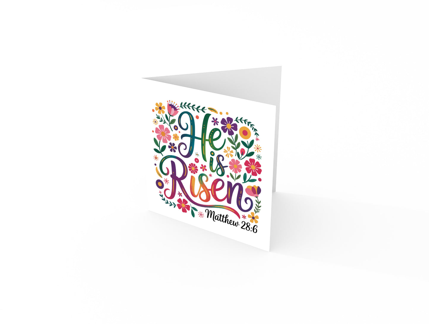 Christian Happy Easter Card – He Is Risen - Religious Easter Card - Floral Resurrection Faith Easter Greeting Card for Church, Christians, Friends, Family, Loved Ones - Yellow Envelope Included