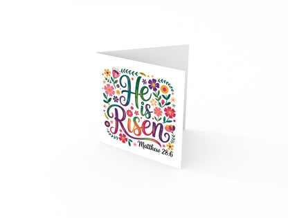 Christian Happy Easter Card – He Is Risen - Religious Easter Card - Floral Resurrection Faith Easter Greeting Card for Church, Christians, Friends, Family, Loved Ones - Yellow Envelope Included