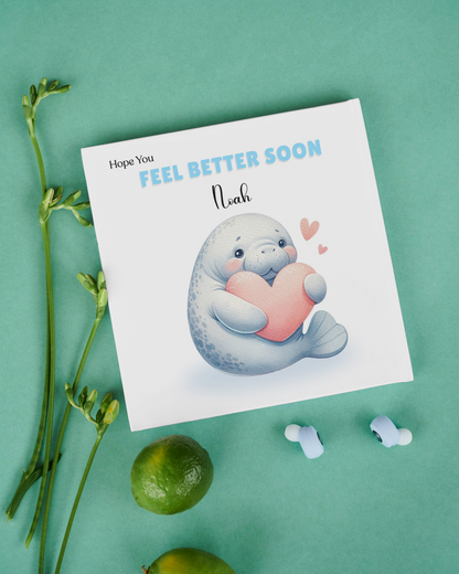 Seal -Personalised Hope You Feel Better Soon Folded Card, Get Well Card, Thinking of You Card, Sympathy Folded Card