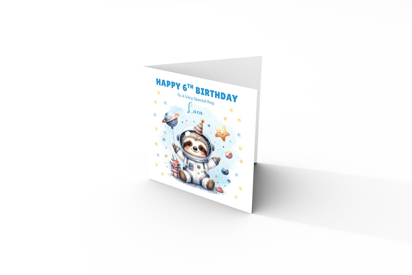 Personalised 6th Birthday Card for Boys – Cute Sloth Design with Custom Name and Message, Age 6 Years Old Birthday Card for Kids, Children, Boy, Son, Grandson, Nephew– Blue Envelope Included