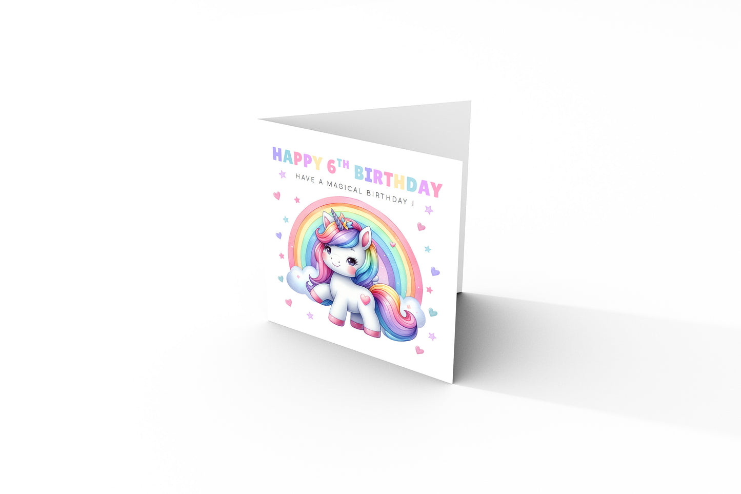 Magical Birthday Card for 6 Years Old 6th Birthday Girls – Sweet Unicorn and Rainbow Design - Age 6 Birthday Card for Kids Children Daughter Granddaughter Niece - Purple Envelope Included