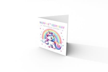 Magical Birthday Card for 6 Years Old 6th Birthday Girls – Sweet Unicorn and Rainbow Design - Age 6 Birthday Card for Kids Children Daughter Granddaughter Niece - Purple Envelope Included