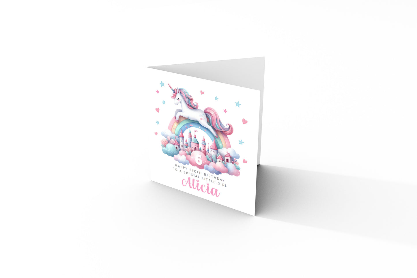 Personalised 6 Years Old 6th Birthday Card for Girls – Magical Unicorn Design with Custom Name & Message - Age 5 Birthday Card for Kids Children Daughter Granddaughter Niece - Pink Envelope Included