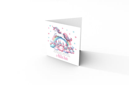 Personalised 6 Years Old 6th Birthday Card for Girls – Magical Unicorn Design with Custom Name & Message - Age 5 Birthday Card for Kids Children Daughter Granddaughter Niece - Pink Envelope Included