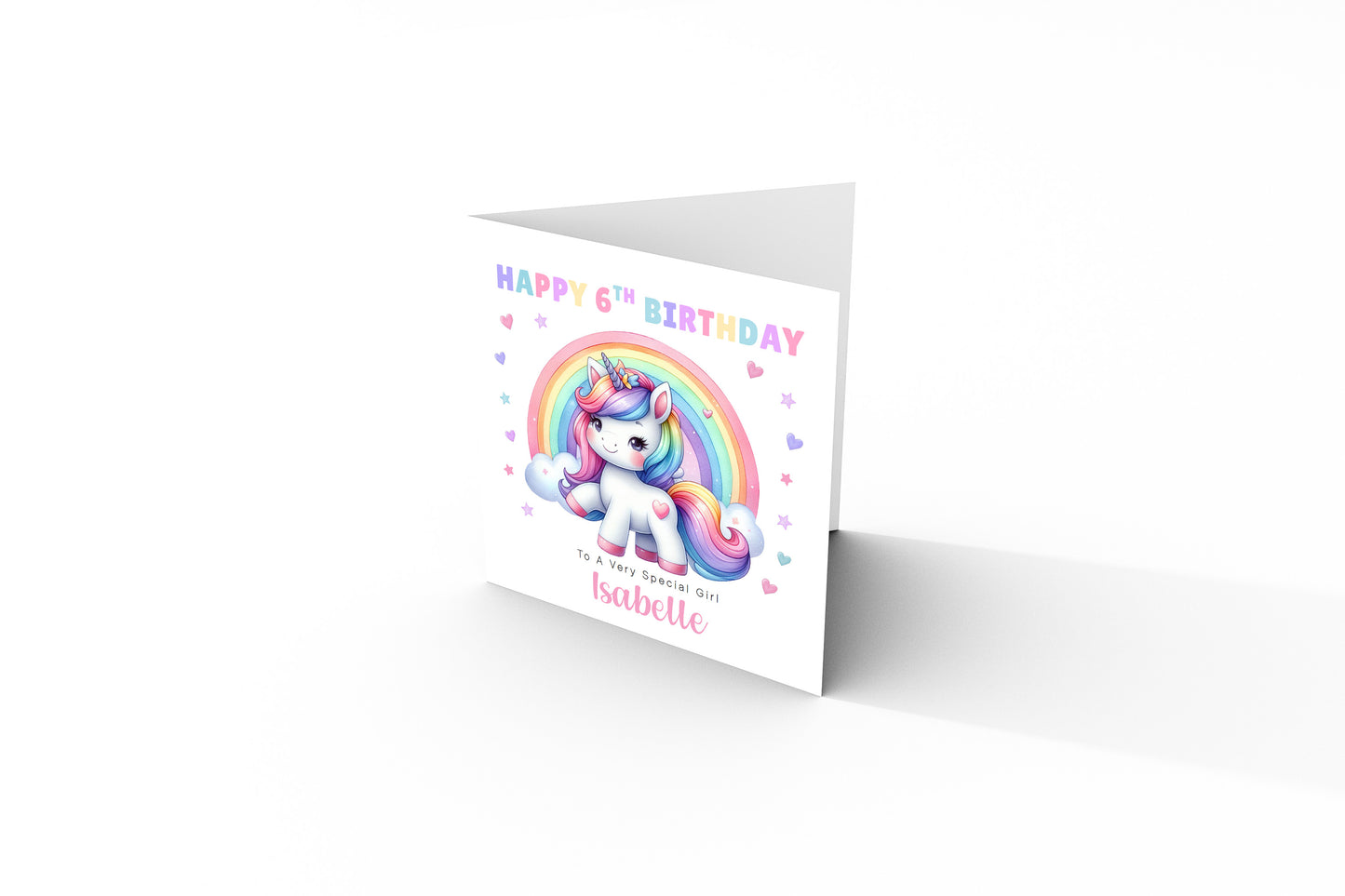 Personalised 6 Years Old 6th Birthday Card for Girls – Magical Unicorn Design with Custom Name & Message - Age 6 Birthday Card for Kids Children Daughter Granddaughter Niece - Purple Envelope Included