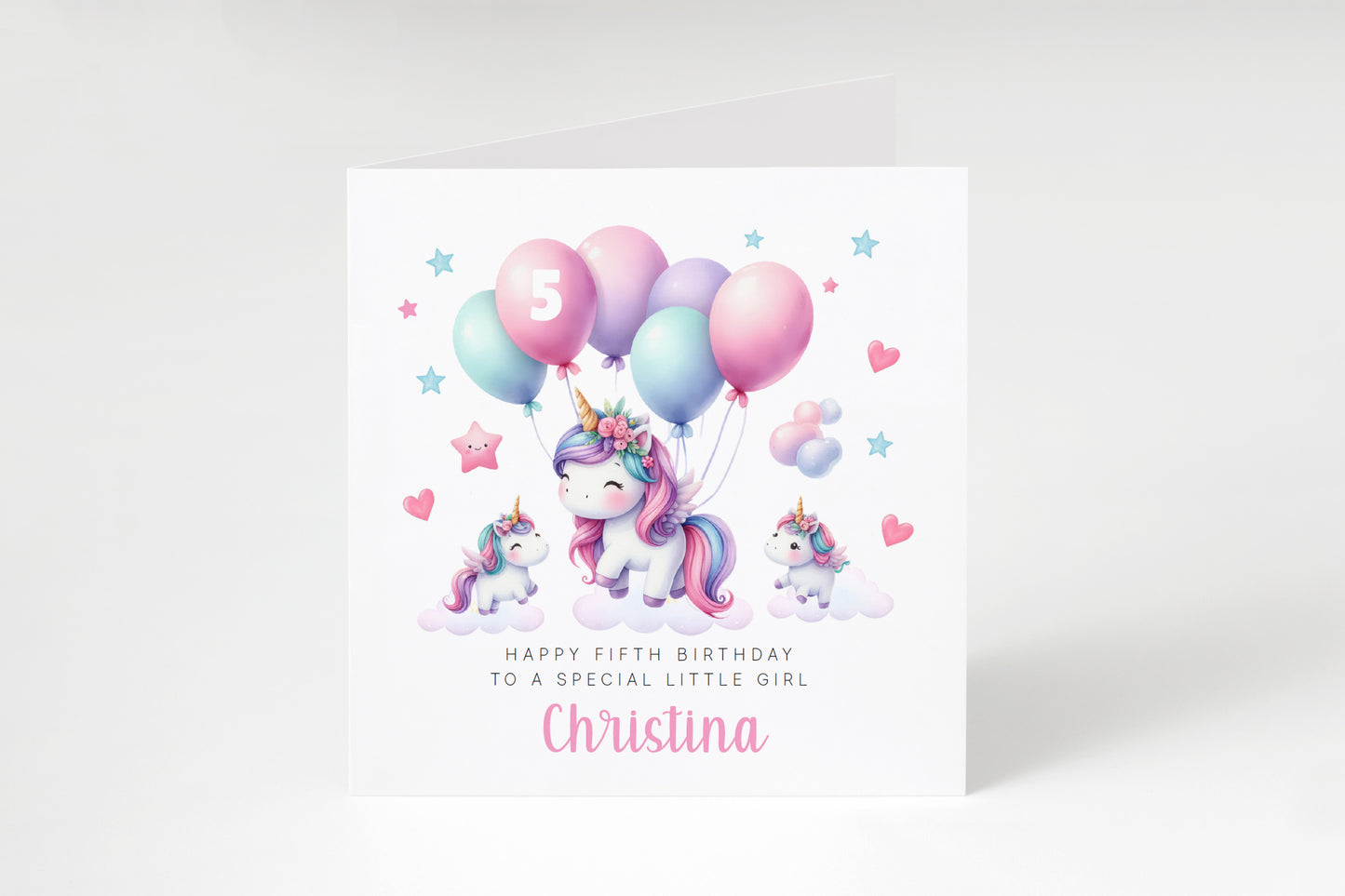 Personalised 5 Years Old 5th Birthday Card for Girls – Magical Unicorn Design with Custom Name & Message - Age 5 Birthday Card for Kids Children Daughter Granddaughter Niece - Pink Envelope Included