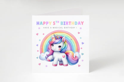 Magical Unicorn Happy Birthday Card Age 5, 5th Birthday 5 Years Old, Fifth Birthday Card for Magical Girls,  Kids, Children, Daughter, Granddaughter, Niece - Purple Envelope Includedughter Granddaughter Niece - Purple Envelope Included