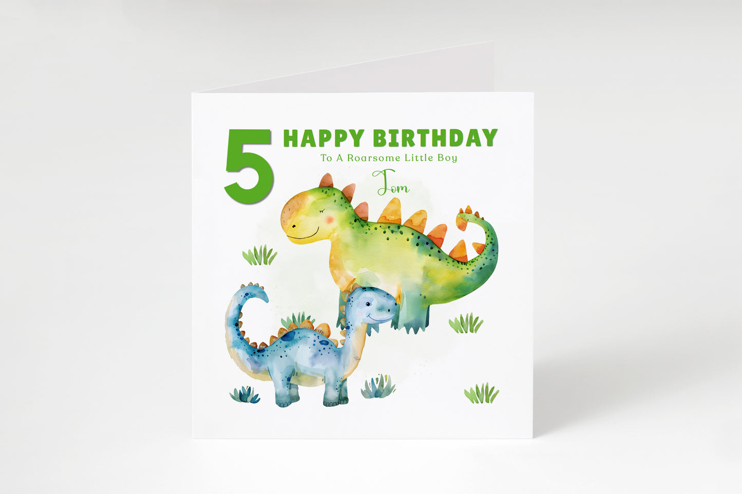 Personalised 5th Birthday Card for Boys – Dinosaur Design with Custom Name & Message for Age 5 Years Old, Fifth Birthday Kids, Son, Grandson, Nephew –  Green Envelope Included