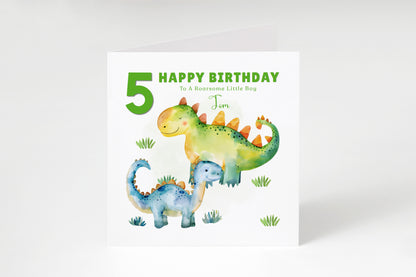 Personalised 5th Birthday Card for Boys – Dinosaur Design with Custom Name & Message for Age 5 Years Old, Fifth Birthday Kids, Son, Grandson, Nephew –  Green Envelope Included