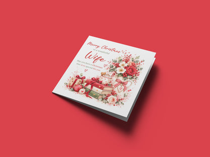 Christmas Card for Wife – Romantic Red Roses & Festive Floral Design