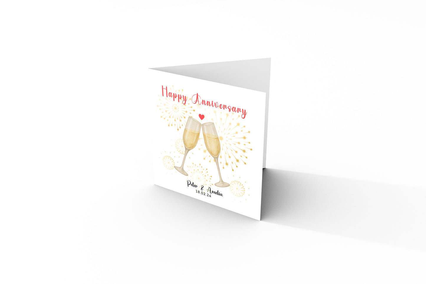 Personalised Anniversary Card - Elegant Champagne Design - Custom Couple's Names and Anniversary Date for Wedding, Relationship, Him, Her, Wife, Husband, Partner, Couple - Kraft Envelope Included