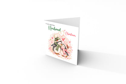 Merry Christmas Card for Husband  – Cute Penguin Couple Christmas Card