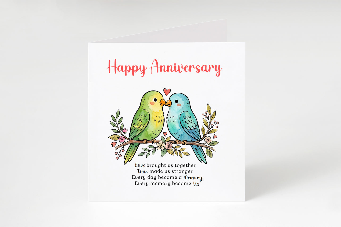 Cute Love Birds Anniversary Card with Romantic Poem for Wedding, Dating, Relationship Milestones –1st, 2nd, 3rd, 5th, 10th, 20th - For Him, Her, Wife, Husband, Couples