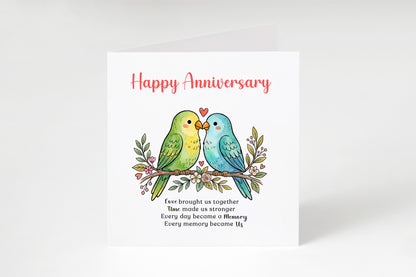 Cute Love Birds Anniversary Card with Romantic Poem for Wedding, Dating, Relationship Milestones –1st, 2nd, 3rd, 5th, 10th, 20th - For Him, Her, Wife, Husband, Couples