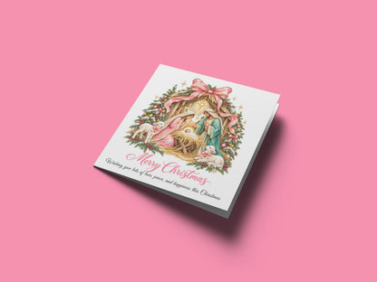 Pink Bow Nativity Christmas Card – Christian Greeting Card